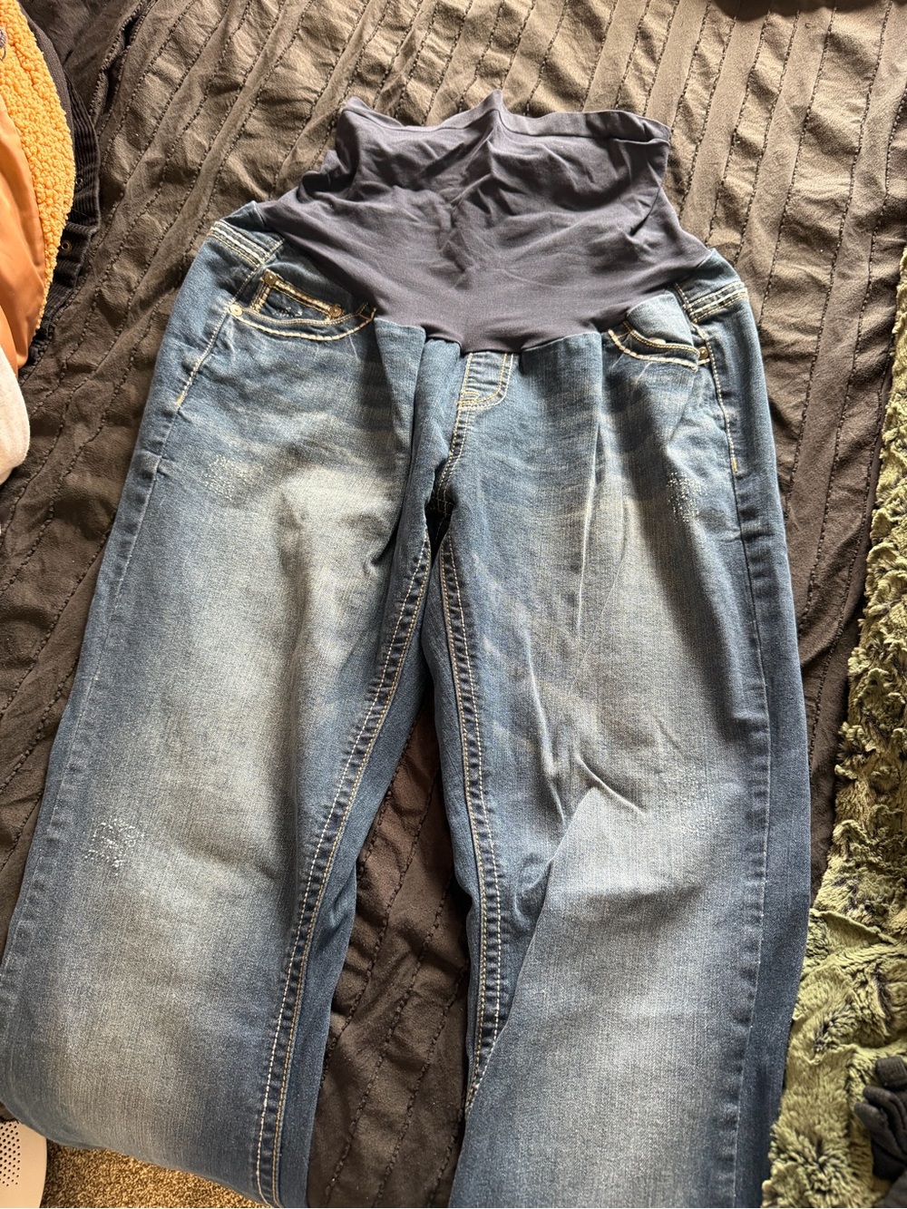 Maternity Stretch Panel Denim Jeans in Navy and Light Wash Blue